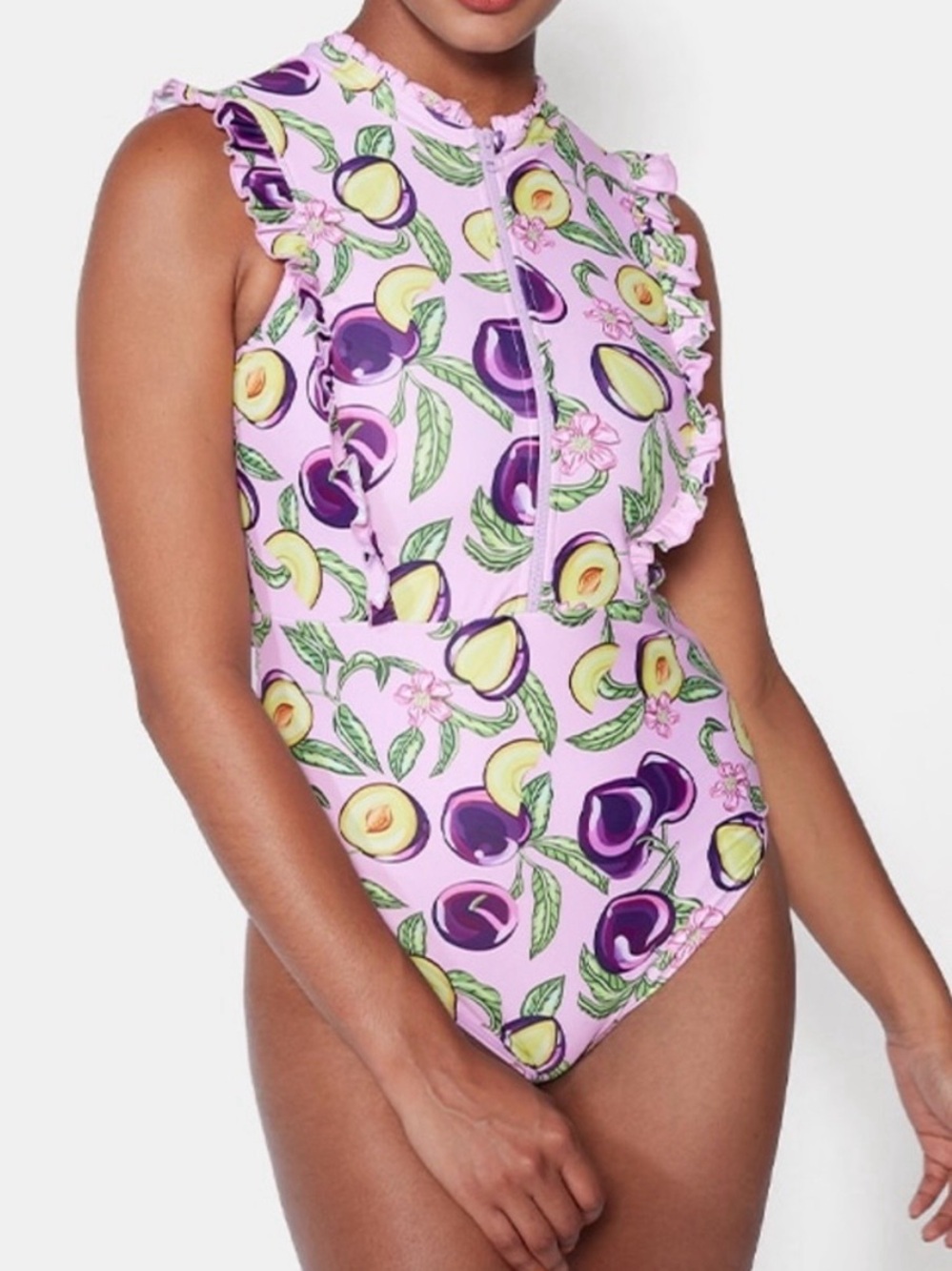 Mott50 Bella Sleeveless Ruffle One-Piece Swimsuit in Honey Plum Size Large